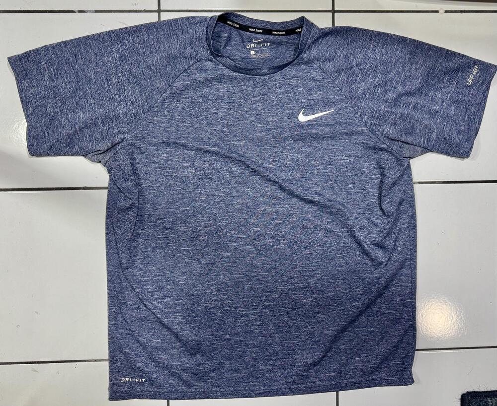Nike Dri Fit Swim Shirt Mens Large Blue UPF 40+ Rash Guard Athletic Performance